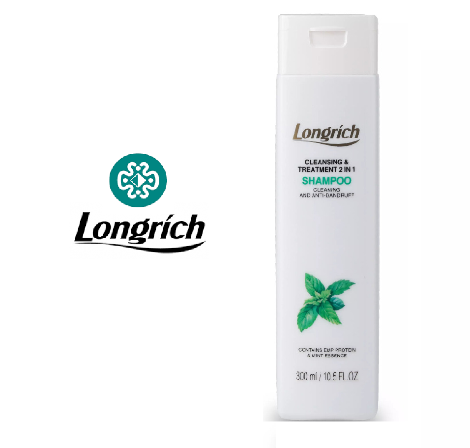 A bottle of Longrich Artemisin Nourishing Repair Conditioner with a hand applying the product to dry, damaged hair. Alt text: Longrich Artemisin Nourishing Repair Conditioner to restore moisture and strength to damaged hair.